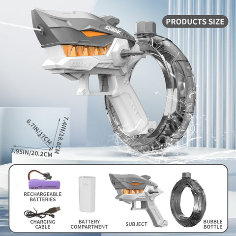 Darrahopens Home & Garden > Pool & Accessories > Pool Toys & Inflatables Grey Electric Shark Water Gun for Kids - Automatic Continuous Shot Blaster with Large Capacity Water Bottle & Rechargeable Lithium Battery - Long Range Summer Outdoor Toy