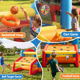 Darrahopens Home & Garden > Pool & Accessories > Pool Toys & Inflatables Keezi Inflatable Kids Pool Play Park Jumping Castle Volleyball Net with Blower Balls 4mx4.37m In Australia - Darrahopens