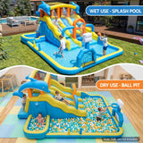 Darrahopens Home & Garden > Pool & Accessories > Pool Toys & Inflatables Keezi Inflatable Splash Kids Pool Water Slide Park with Blower 4m x 5.65m In Australia - Darrahopens