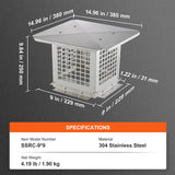 Darrahopens Home & Garden > Pool & Accessories > Swimming Pools VEVOR Chimney Cap 9” x 9” 304Stainless Steel Fireplace Flue Caps Cover Mesh