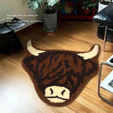 Darrahopens Home & Garden > Rugs > Door Mats American Style Brown Bull Head Flocked Rug, Bedroom Bedside Rug, Bathroom Doorway Absorbent Mat, Non-Slip Toilet Mat