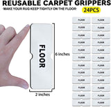 24PCS Reusable Carpet Grippers, Washable Non-Slip Rug Tape for Hardwood Floors, Strong Adhesive Rug Corners Fixer, No Residue Rug Pads for Area Rugs (Black)