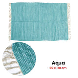 Darrahopens Home & Garden > Rugs Large Chindi Cotton Handmade Floor Mat with Tassels 90 x 150 cm Aqua