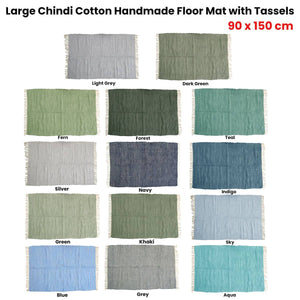 Darrahopens Home & Garden > Rugs Large Chindi Cotton Handmade Floor Mat with Tassels 90 x 150 cm Aqua