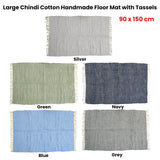 Darrahopens Home & Garden > Rugs Large Chindi Cotton Handmade Floor Mat with Tassels 90 x 150 cm Navy