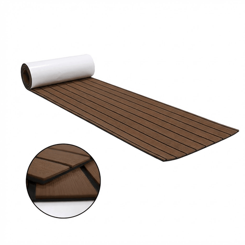 Darrahopens Home & Garden > Rugs > Outdoor Rugs EVA Faux Teak Boat Flooring Sheet Marine Decking Mat Self Adhesive Non Slip Foam for Yacht Caravan & RV (Dark Brown & Black, 240cm x 45cm)