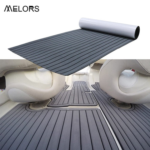Darrahopens Home & Garden > Rugs > Outdoor Rugs EVA Faux Teak Boat Flooring Sheet Marine Decking Mat Self Adhesive Non Slip Foam for Yacht Caravan & RV (Dark Grey & Black, 120cm x 30cm)