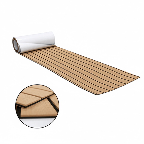 Darrahopens Home & Garden > Rugs > Outdoor Rugs EVA Faux Teak Boat Flooring Sheet Marine Decking Mat Self Adhesive Non Slip Foam for Yacht Caravan & RV (Light Brown & Black, 240cm x 45cm)
