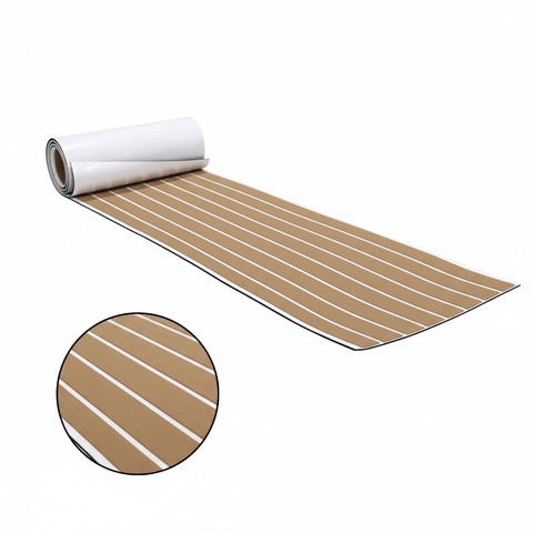 Darrahopens Home & Garden > Rugs > Outdoor Rugs EVA Faux Teak Boat Flooring Sheet Marine Decking Mat Self Adhesive Non Slip Foam for Yacht Caravan & RV (Light Brown & White, 240cm x 45cm)