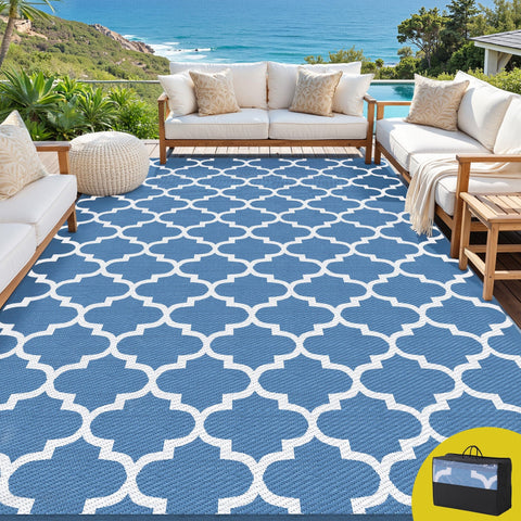 Darrahopens Home & Garden > Rugs > Outdoor Rugs Gardeon Outdoor Rugs 274x366cm Large Carpet Reversible Area Mat PP Dual-Sided Patio Rug Blue