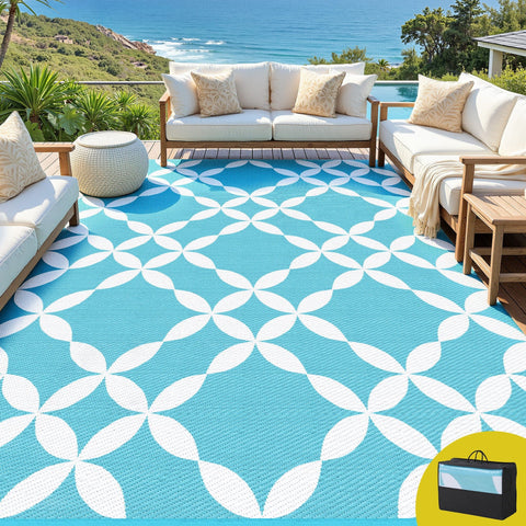 Darrahopens Home & Garden > Rugs > Outdoor Rugs Gardeon Outdoor Rugs 274x366cm Large Carpet Reversible Area Mat PP Dual-Sided Patio Rug Light Blue