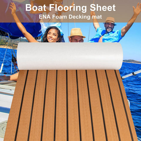 Darrahopens Home & Garden > Rugs > Outdoor Rugs Teak EVA Foam Boat Flooring Sheet Brown with Black Stripes Self-Adhesive Marine Decking Mat for Yacht Fishing Boat RV DIY Upgrade Australian Boating(2400x1200x6mm)