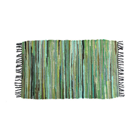 Darrahopens Home & Garden > Rugs Tonal Chindi Cotton Handmade Floor Mat with Tassels 70 x 120 cm Green