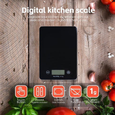 Darrahopens Home & Garden > Scales > Kitchen Scales 5KG Digital Glass Kitchen Scale