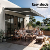 Darrahopens Home & Garden > Shading > Awnings Instahut Retractable Folding Arm Awning Manual Sunshade 3.5M X 3M Grey