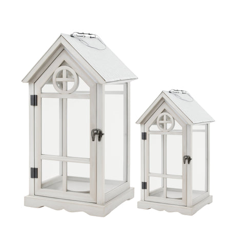 Darrahopens Home & Garden > Shading > Canopies & Gazebos Set 2 Wooden House Lanterns 53cm
