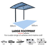 Darrahopens Home & Garden > Shading > Canopies & Gazebos SHADE SHIELD Single Cantilever Carport 3.0m x 5.5m x 3.5m, Aluminium Alloy Frame, Polycarbonate Roof, Shelter for Car or Outdoor Living