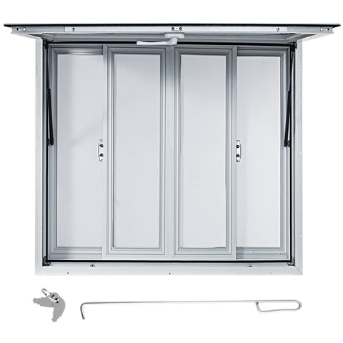 Darrahopens Home & Garden > Shading > Canopies & Gazebos VEVOR Concession Window, 91.4 x 91.4 cm Aluminum Alloy Food Truck Service Window with 4 Horizontal Sliding Screen Windows & Awning Door & Drag Hook, Serving Window for Food Trucks Concession Trailers