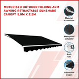 Darrahopens Home & Garden > Shading Motorised Outdoor Folding Arm Awning Retractable Sunshade Canopy Black 5.0m x 2.5m