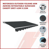 Darrahopens Home & Garden > Shading Motorised Outdoor Folding Arm Awning Retractable Sunshade Canopy Grey 4.0m x 2.5m