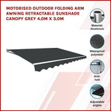 Darrahopens Home & Garden > Shading Motorised Outdoor Folding Arm Awning Retractable Sunshade Canopy Grey 4.0m x 3.0m