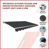 Darrahopens Home & Garden > Shading Motorised Outdoor Folding Arm Awning Retractable Sunshade Canopy Grey 5.0m x 2.5m