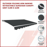 Darrahopens Home & Garden > Shading Outdoor Folding Arm Awning Retractable Sunshade Canopy Grey 4.0m x 3.0m