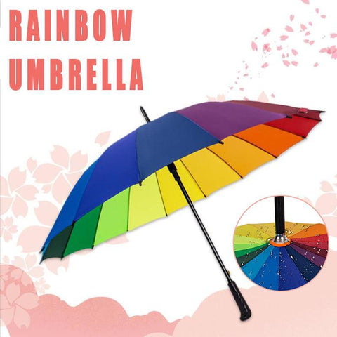 Darrahopens Home & Garden > Shading > Umbrellas & Sunshades 16 Ribs Large Rainbow Umbrella Fashion Straight  Long Handle Anti Uv Sun Rain Au