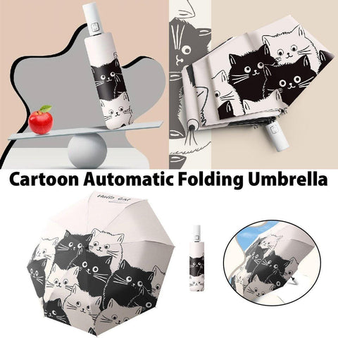 Darrahopens Home & Garden > Shading > Umbrellas & Sunshades 1PC Cartoon Black White Cat Automatic Folding Sun Umbrella Anti-UV For Unisex
