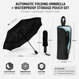 Darrahopens Home & Garden > Shading > Umbrellas & Sunshades 46 inch Black Windproof Automatic Travel Folding Umbrella and Black Absorbent Hanging Storage Pouch Set – Compact 3-Fold Auto Open Close Umbrella wth Double Canopy and 10 Reinforced Ribs for Rain & Sun Outdoor Use