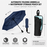 Darrahopens Home & Garden > Shading > Umbrellas & Sunshades 46 inch Navy Blue Windproof Automatic Travel Folding Umbrella and Black Absorbent Hanging Storage Pouch Set – Compact 3-Fold Auto Open Close Umbrella wth Double Canopy and 10 Reinforced Ribs for Rain & Sun Outdoor Use