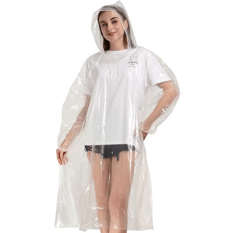 Darrahopens Home & Garden > Shading > Umbrellas & Sunshades 6-Pack - Disposable Thickened PE Rain Poncho, Waterproof Raincoat with Drawstring Hood & Elastic Cuffs, for Hiking, Concerts, and Outdoor Activities - Clear