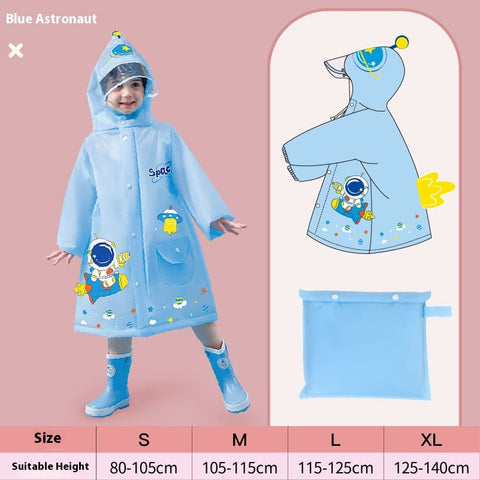 Darrahopens Home & Garden > Shading > Umbrellas & Sunshades Blue astronaut  Kids Waterproof Raincoat with Expandable Backpack Slot Hooded Rain Jacket for Boys & Girls School & Outdoor(size:XL)