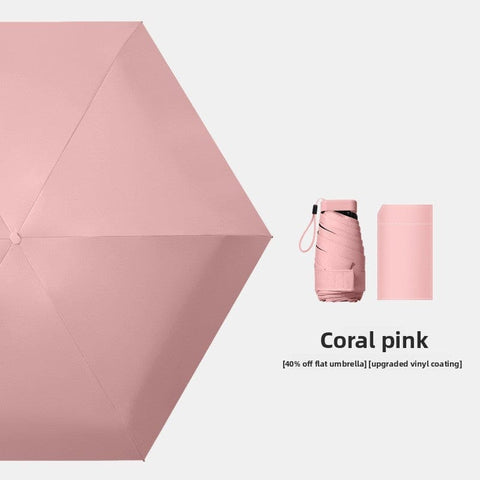Darrahopens Home & Garden > Shading > Umbrellas & Sunshades Coral pink Compact Mini Travel Umbrella UPF50+ UV Protection Waterproof 6-Fold Flat Design Lightweight Sun & Rain Parasol for Handbag