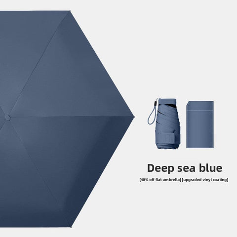 Darrahopens Home & Garden > Shading > Umbrellas & Sunshades Deep Sea Blue Compact Mini Travel Umbrella UPF50+ UV Protection Waterproof 6-Fold Flat Design Lightweight Sun & Rain Parasol for Handbag
