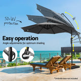 Darrahopens Home & Garden > Shading > Umbrellas & Sunshades Instahut Outdoor Umbrella 3M Cantilever Beach LED Base Garden Sun Patio Charcoal
