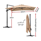Darrahopens Home & Garden > Shading > Umbrellas & Sunshades Instahut Outdoor Umbrella 3m Left-right Tilting Cantilever Patio Parasol Beige In Australia - Darrahopens