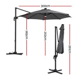 Darrahopens Home & Garden > Shading > Umbrellas & Sunshades Instahut Outdoor Umbrella 3m Solar LED Offset Cantilever Patio Parasol Charcoal In Australia - Darrahopens