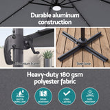 Darrahopens Home & Garden > Shading > Umbrellas & Sunshades Instahut Outdoor Umbrella 3m Solar LED Offset Cantilever Patio Parasol Charcoal In Australia - Darrahopens
