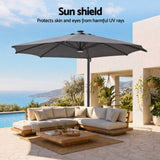 Darrahopens Home & Garden > Shading > Umbrellas & Sunshades Instahut Outdoor Umbrella 3m Solar LED Offset Cantilever Patio Parasol Charcoal In Australia - Darrahopens