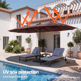 Darrahopens Home & Garden > Shading > Umbrellas & Sunshades Instahut Outdoor Umbrella 4.57m Solar 48 LED Double-Sided Patio Parasol Brown In Australia - Darrahopens