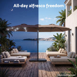 Darrahopens Home & Garden > Shading > Umbrellas & Sunshades Instahut Outdoor Umbrella 4.57m Solar 48 LED Double-Sided Patio Parasol Brown In Australia - Darrahopens