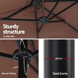 Darrahopens Home & Garden > Shading > Umbrellas & Sunshades Instahut Outdoor Umbrella 4.57m Solar 48 LED Double-Sided Patio Parasol Brown In Australia - Darrahopens