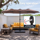 Darrahopens Home & Garden > Shading > Umbrellas & Sunshades Instahut Outdoor Umbrella 4.57m Solar 48 LED Double-Sided Patio Parasol Brown In Australia - Darrahopens