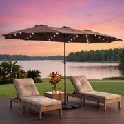 Darrahopens Home & Garden > Shading > Umbrellas & Sunshades Instahut Outdoor Umbrella 4.57m Solar 48 LED Double-Sided Patio Parasol Brown In Australia - Darrahopens