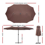 Darrahopens Home & Garden > Shading > Umbrellas & Sunshades Instahut Outdoor Umbrella 4.57m Solar 48 LED Double-Sided Patio Parasol Brown In Australia - Darrahopens