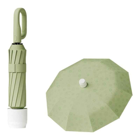 Darrahopens Home & Garden > Shading > Umbrellas & Sunshades Macha Green Foldable Automatic Open Umbrella with Retractable Waterproof Sleeve, Clip Handle and Winproof Dual Rib - Lightweight Rain Sun Umbrella, Large Diameter 105cm, Compact 37cm Storage, Flower Pattern Appears When Wet