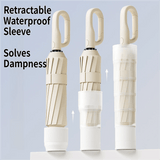 Darrahopens Home & Garden > Shading > Umbrellas & Sunshades Macha Green Foldable Automatic Open Umbrella with Retractable Waterproof Sleeve, Clip Handle and Winproof Dual Rib - Lightweight Rain Sun Umbrella, Large Diameter 105cm, Compact 37cm Storage, Flower Pattern Appears When Wet