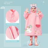 Darrahopens Home & Garden > Shading > Umbrellas & Sunshades Pink unicorn  Kids Waterproof Raincoat with Expandable Backpack Slot Hooded Rain Jacket for Boys & Girls School & Outdoor(size:M)
