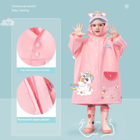 Darrahopens Home & Garden > Shading > Umbrellas & Sunshades Pink unicorn  Kids Waterproof Raincoat with Expandable Backpack Slot Hooded Rain Jacket for Boys & Girls School & Outdoor(size:S)